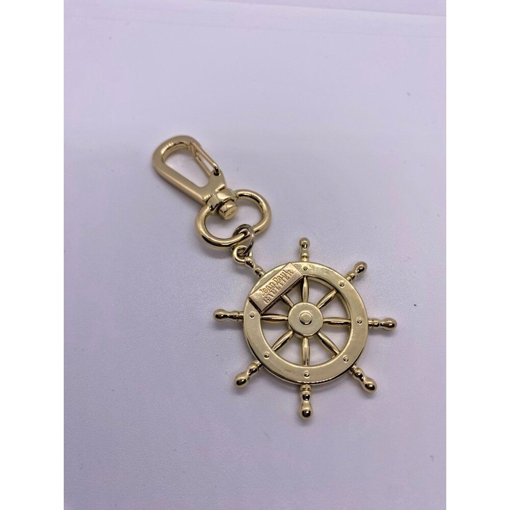 vintage inspire Jean Paul Gaultier nautical Helm Boat Wheel Gold Tone Keychain